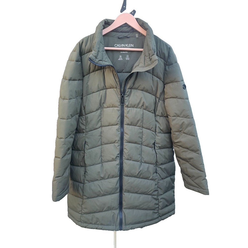 Calvin Klein Puffer Coat Mid Length Olive Green Sorona Aura Water Resistant 2XL - Picture 6 of 14